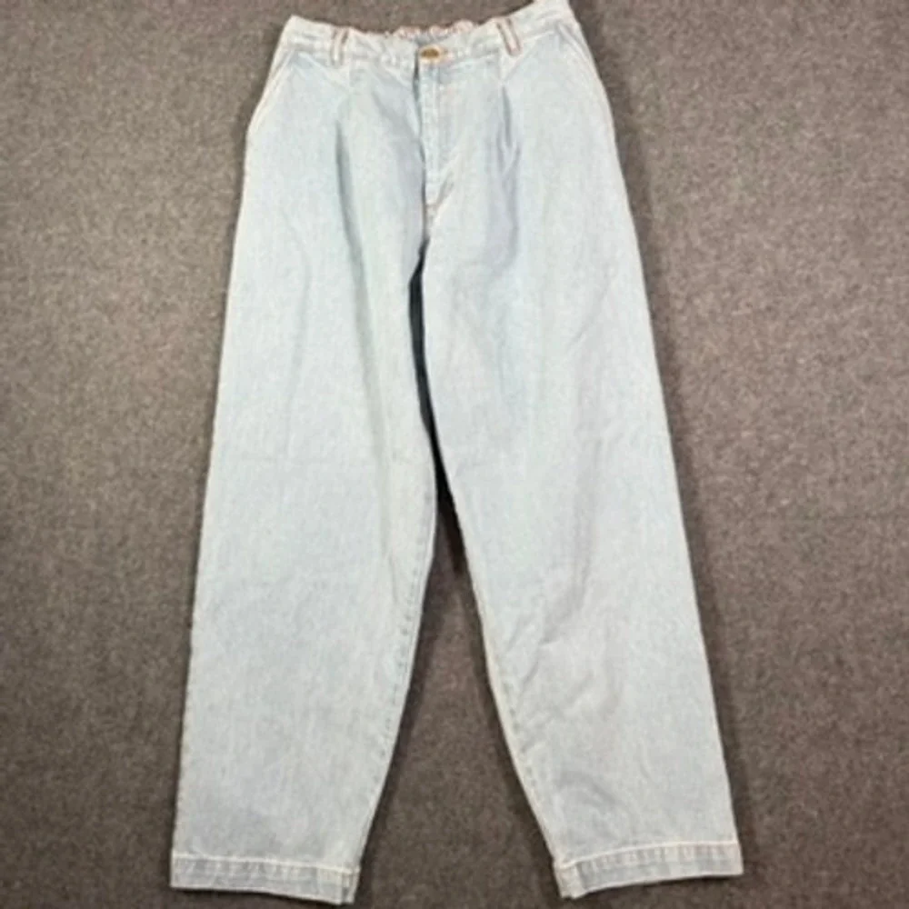 Denim Trousers by Big Press Light Wash Pleated Wide Leg Jeans Womens Medium
